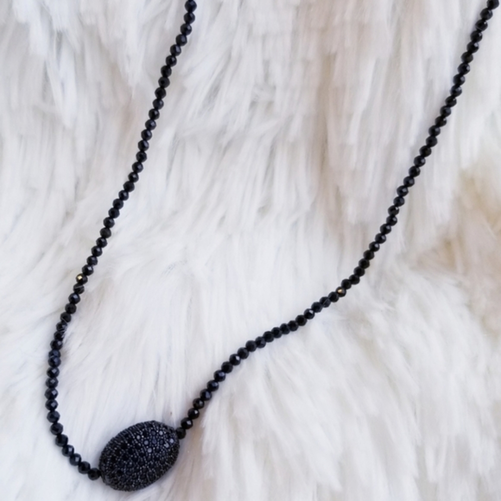 Black Spinel Long Layering Necklace